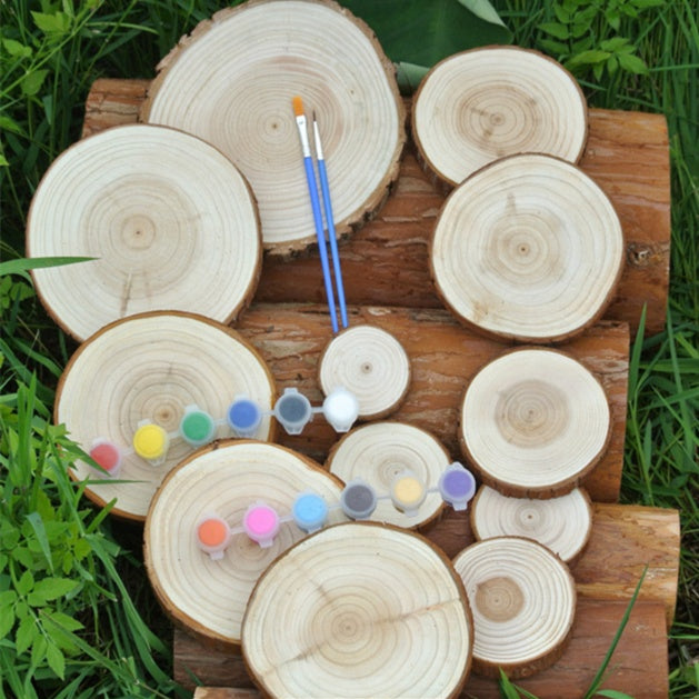 Decorative Hand-Painted Round Wood Chips DIY