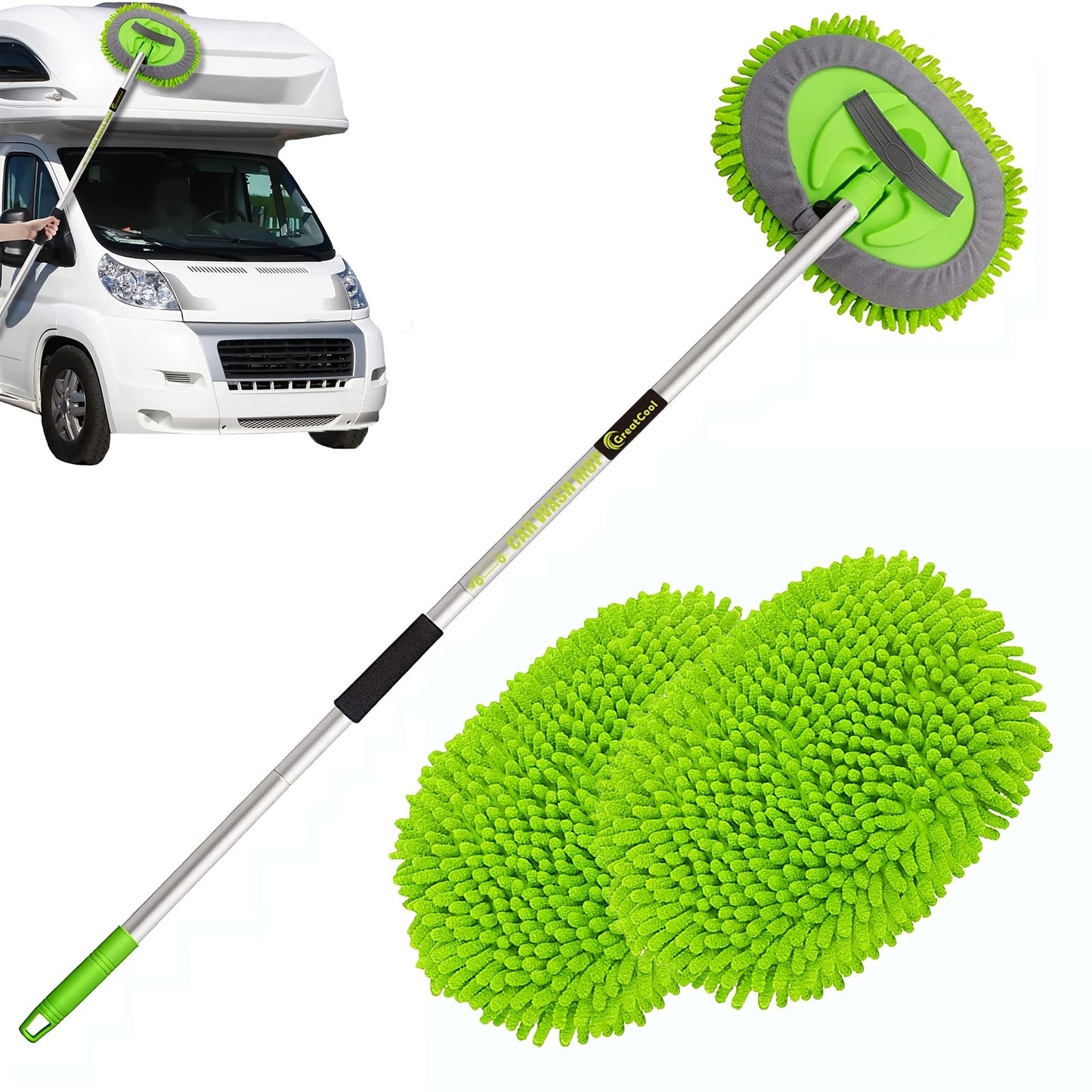 62" Long Handle Car Wash Brush Kit with Mop Heads - Clickilix