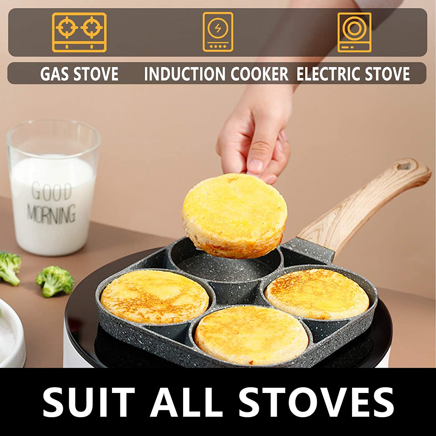Non-Stick Egg & Burger Frying Pan with Wooden Handle - Clickilix