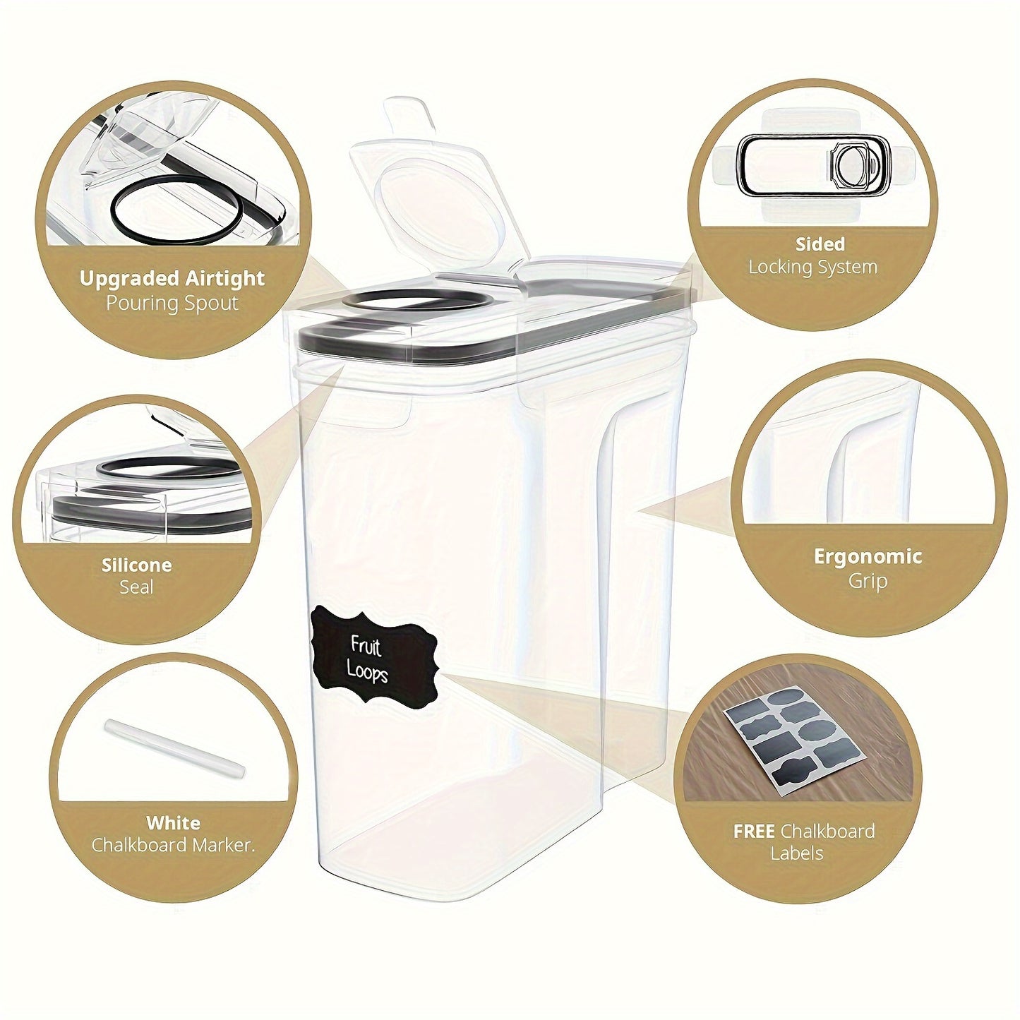 4-Pack Airtight Cereal Storage Containers with Labels - Clickilix