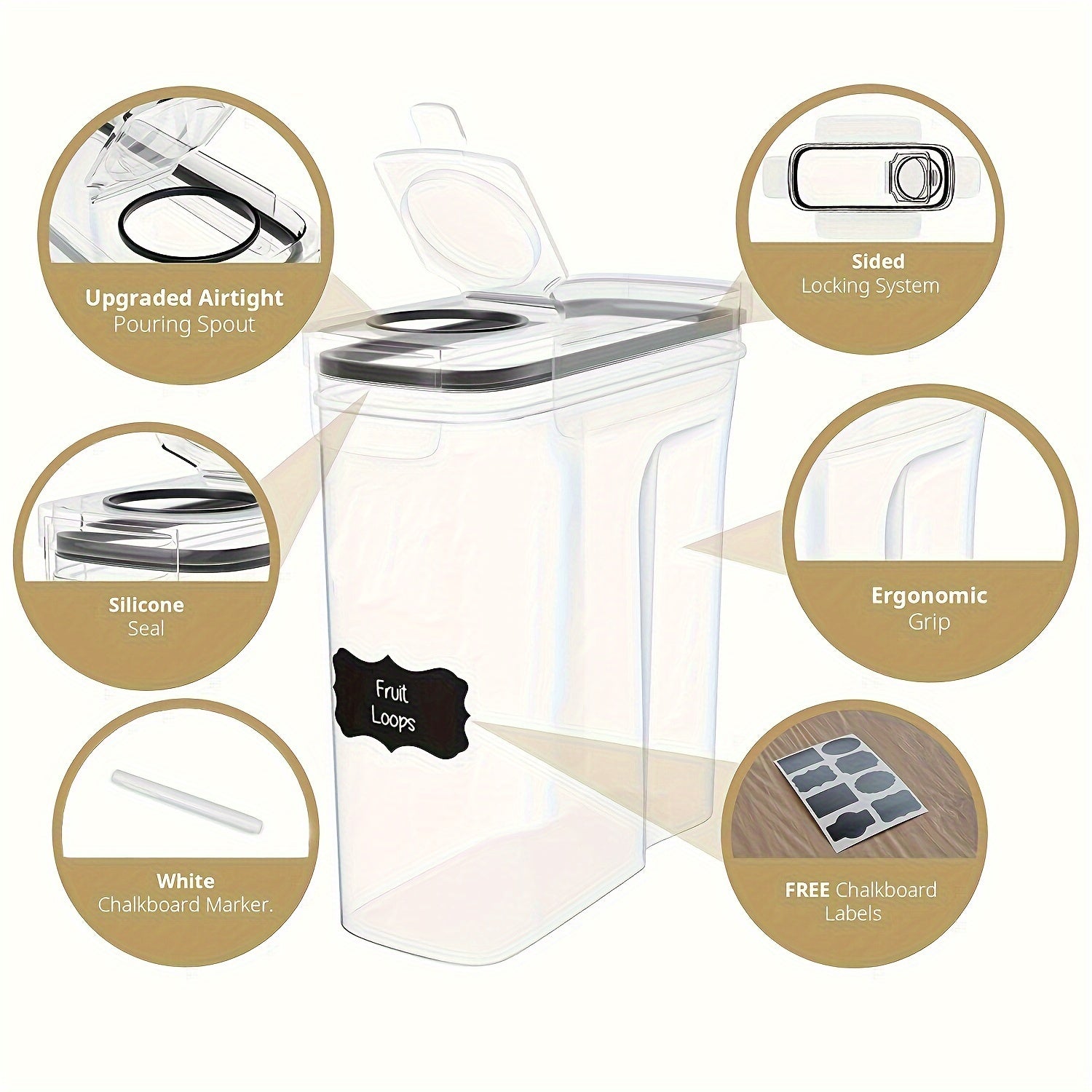 4-Pack Airtight Cereal Storage Containers with Labels - Clickilix