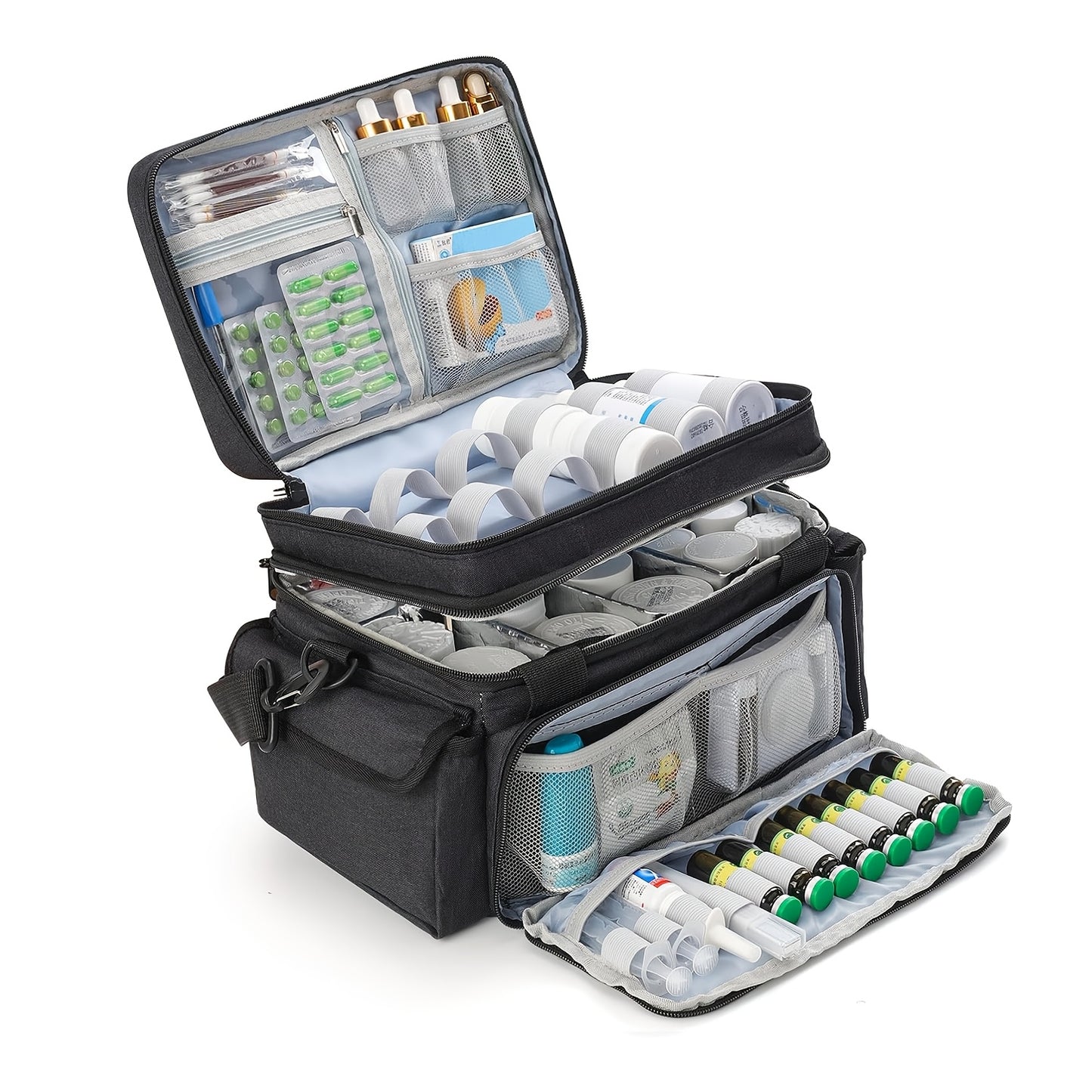 Portable Double-Layer Medicine Organizer Bag