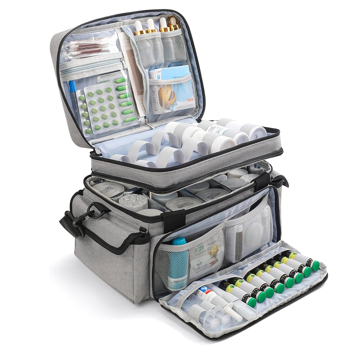 Portable Double-Layer Medicine Organizer Bag