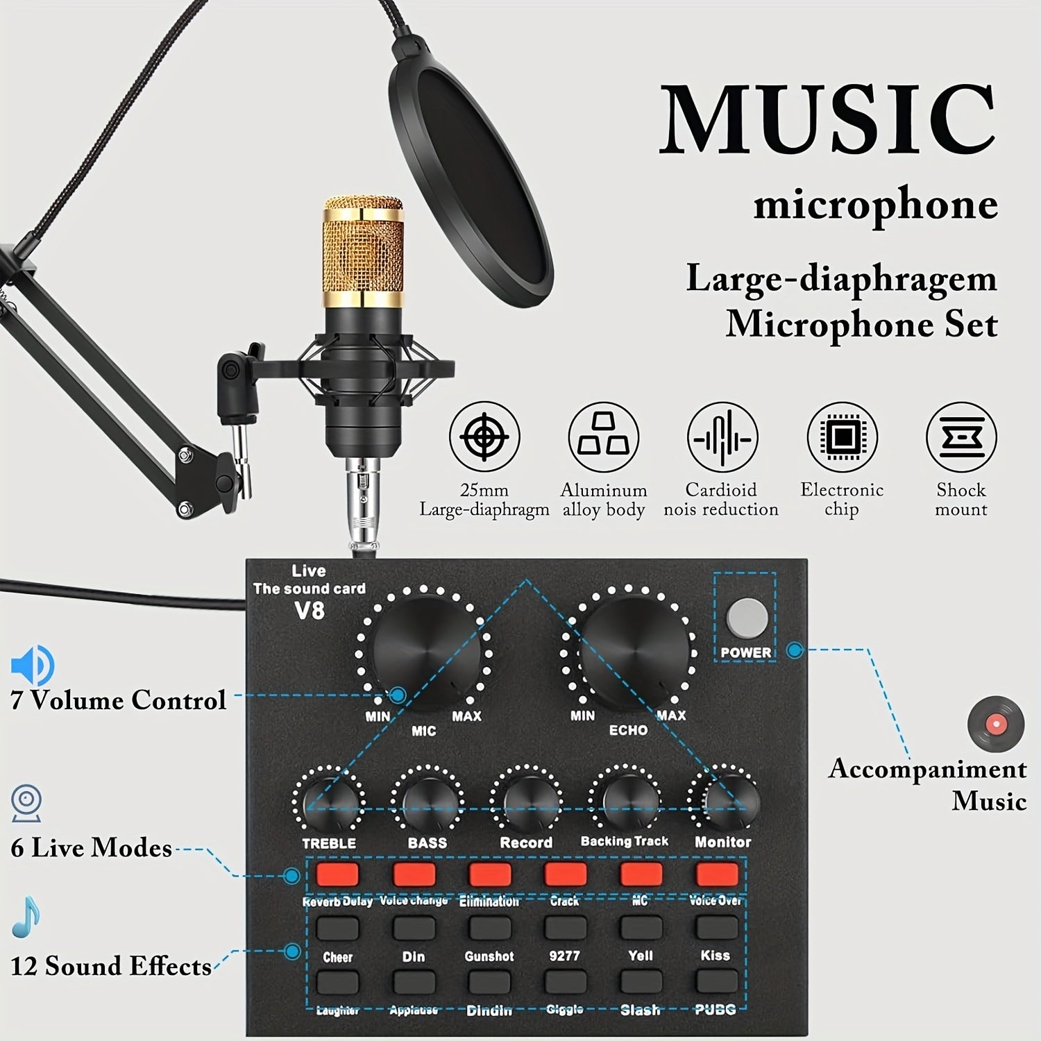 V8 Sound Card Live Broadcast & Recording Set - Clickilix
