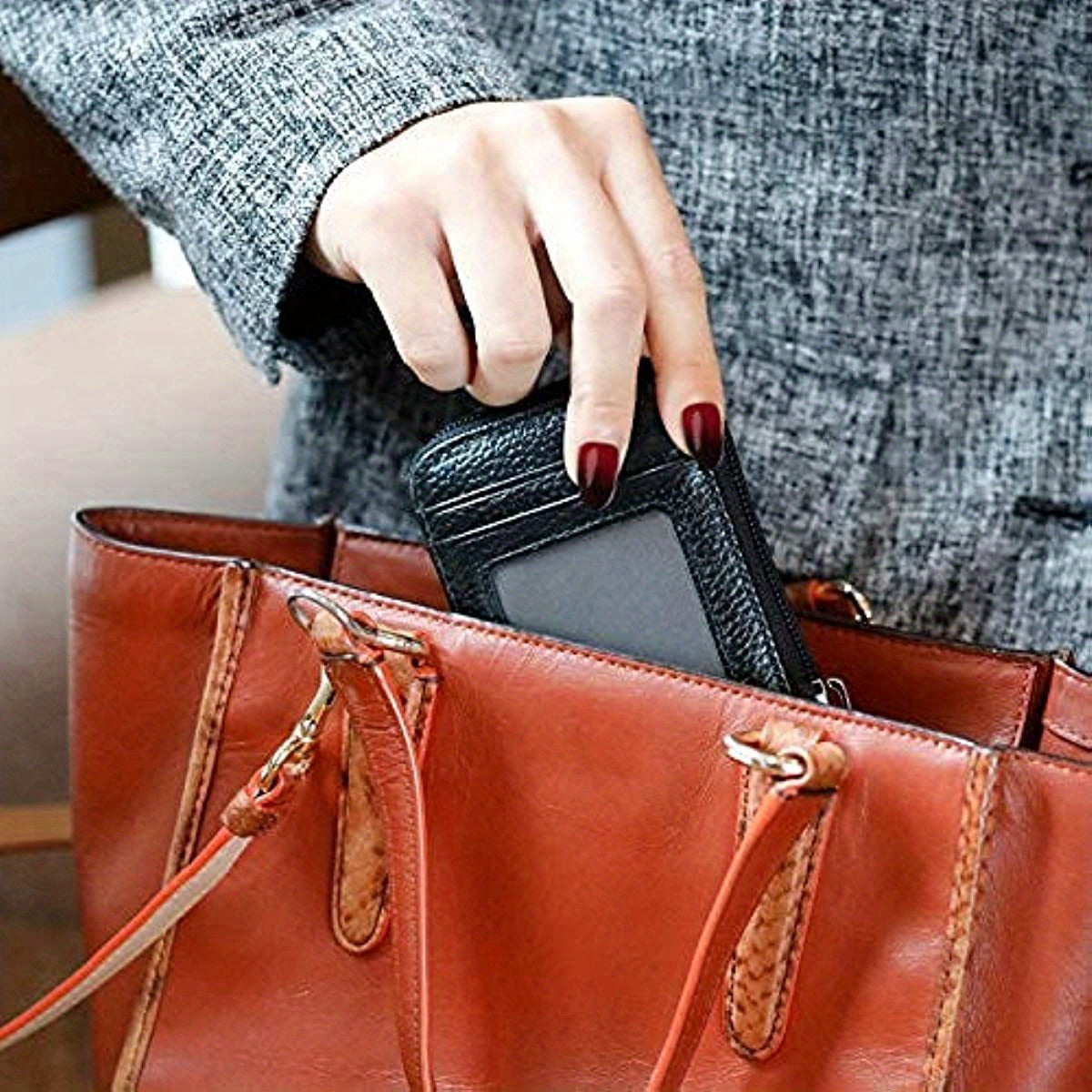 RFID Leather Wallet with Zipper for Men