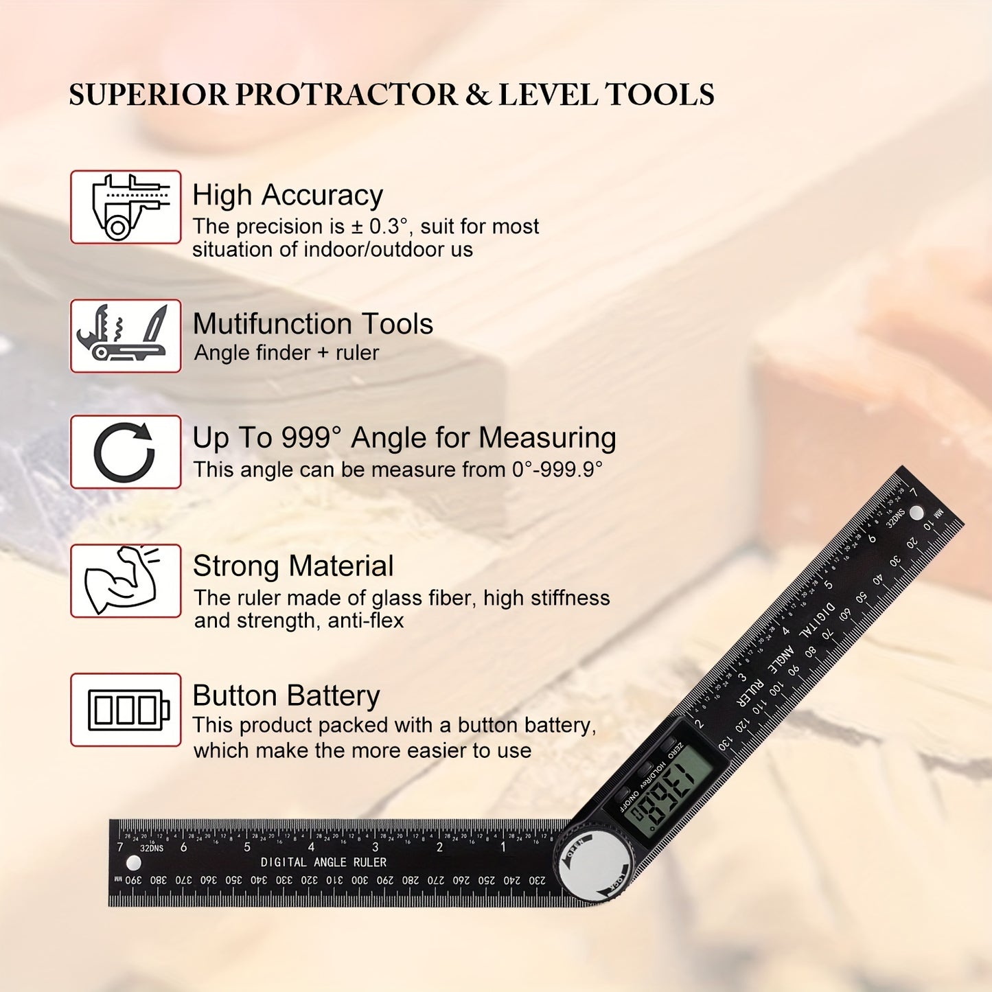 2-in-1 Digital Angle Finder Ruler – 7" / 200mm Tool - Clickilix