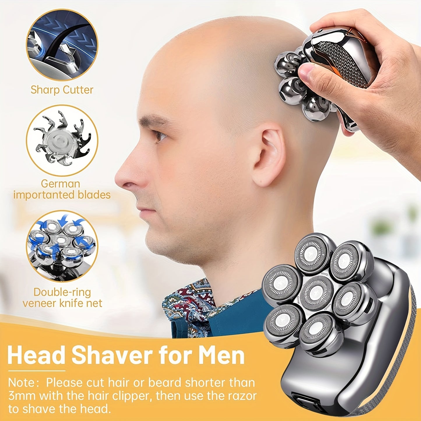 Men’s 6-in-1 Electric Head Shaver – USB Bald Grooming Kit - Clickilix