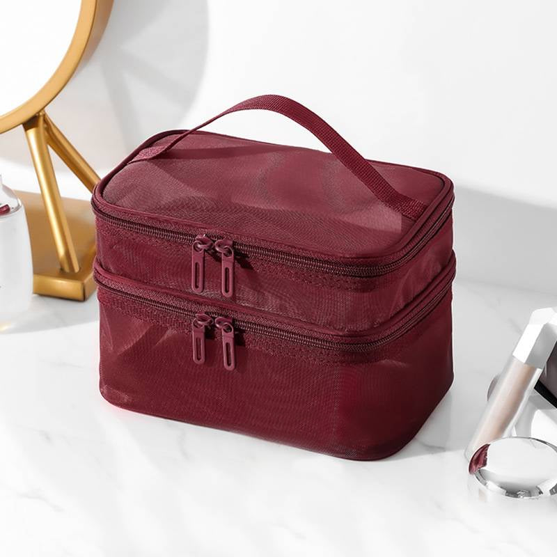 Double Layer Travel Cosmetic Bag – Mesh Makeup Organizer - Clickilix