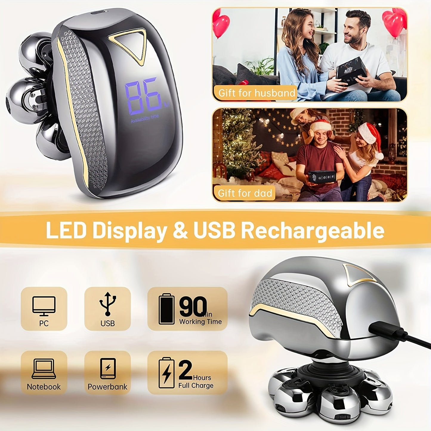 Men’s 6-in-1 Electric Head Shaver – USB Bald Grooming Kit - Clickilix