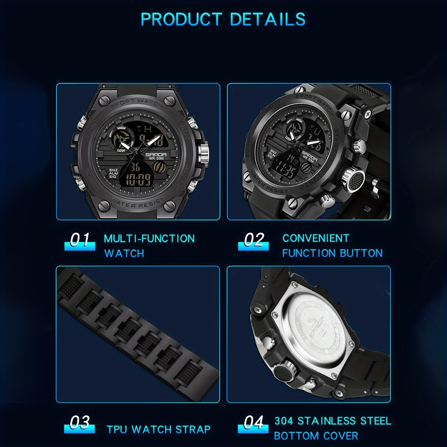 HOOSHU SportsMaster Men’s Outdoor Dual Watch - Clickilix