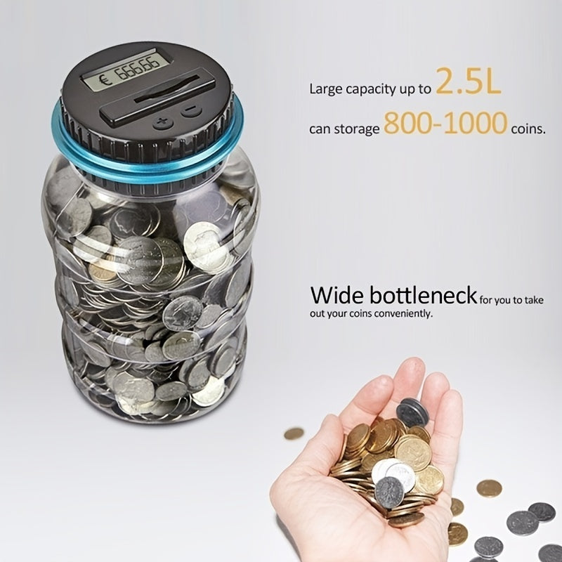 Digital Coin Counting Jar – 800+ Capacity, Fits All US Coins - Clickilix