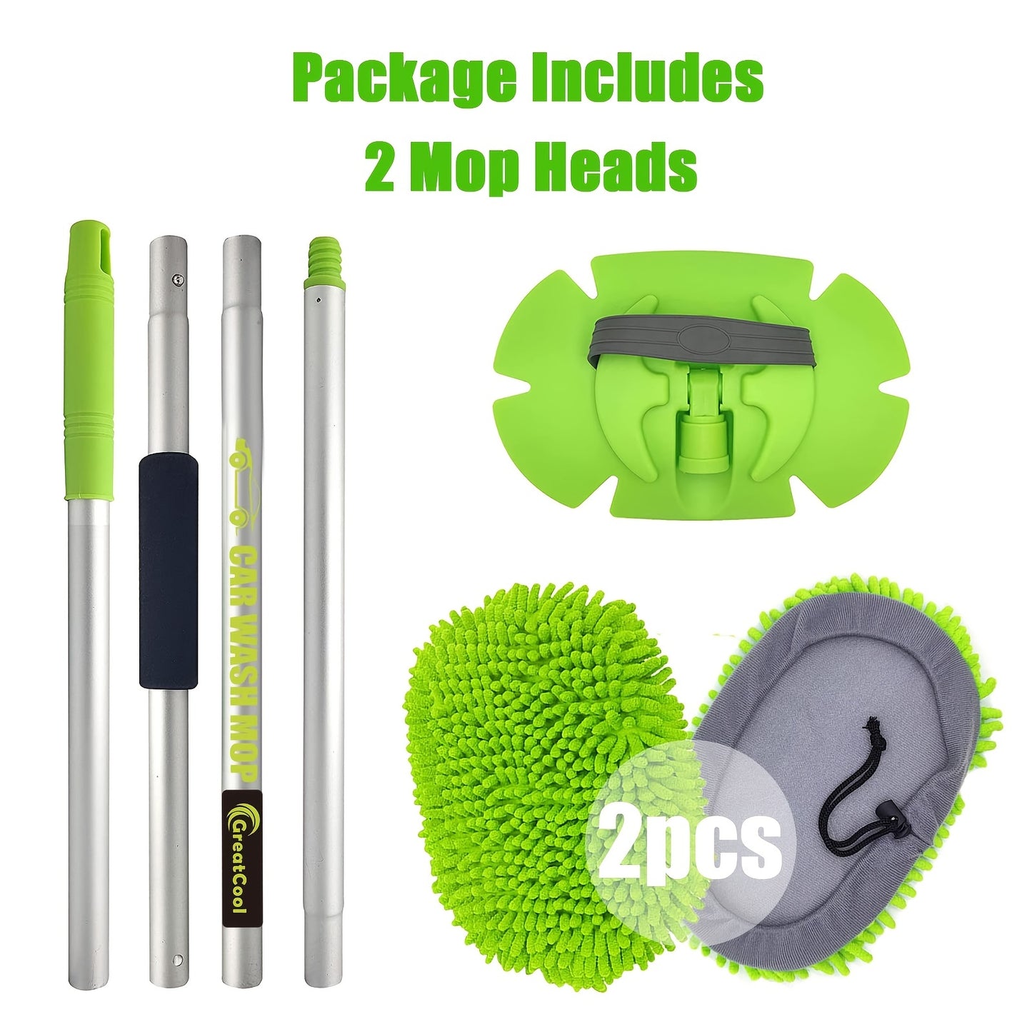 62" Long Handle Car Wash Brush Kit with Mop Heads - Clickilix