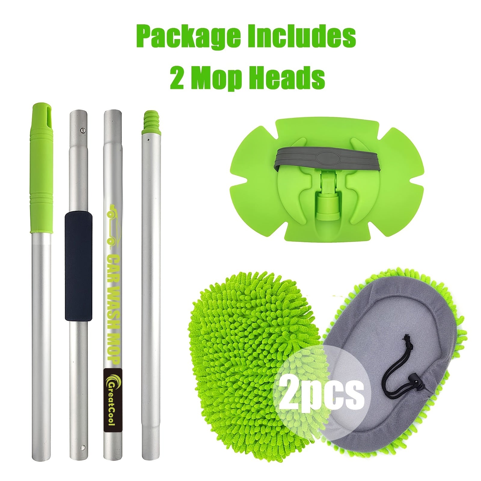 62" Long Handle Car Wash Brush Kit with Mop Heads - Clickilix