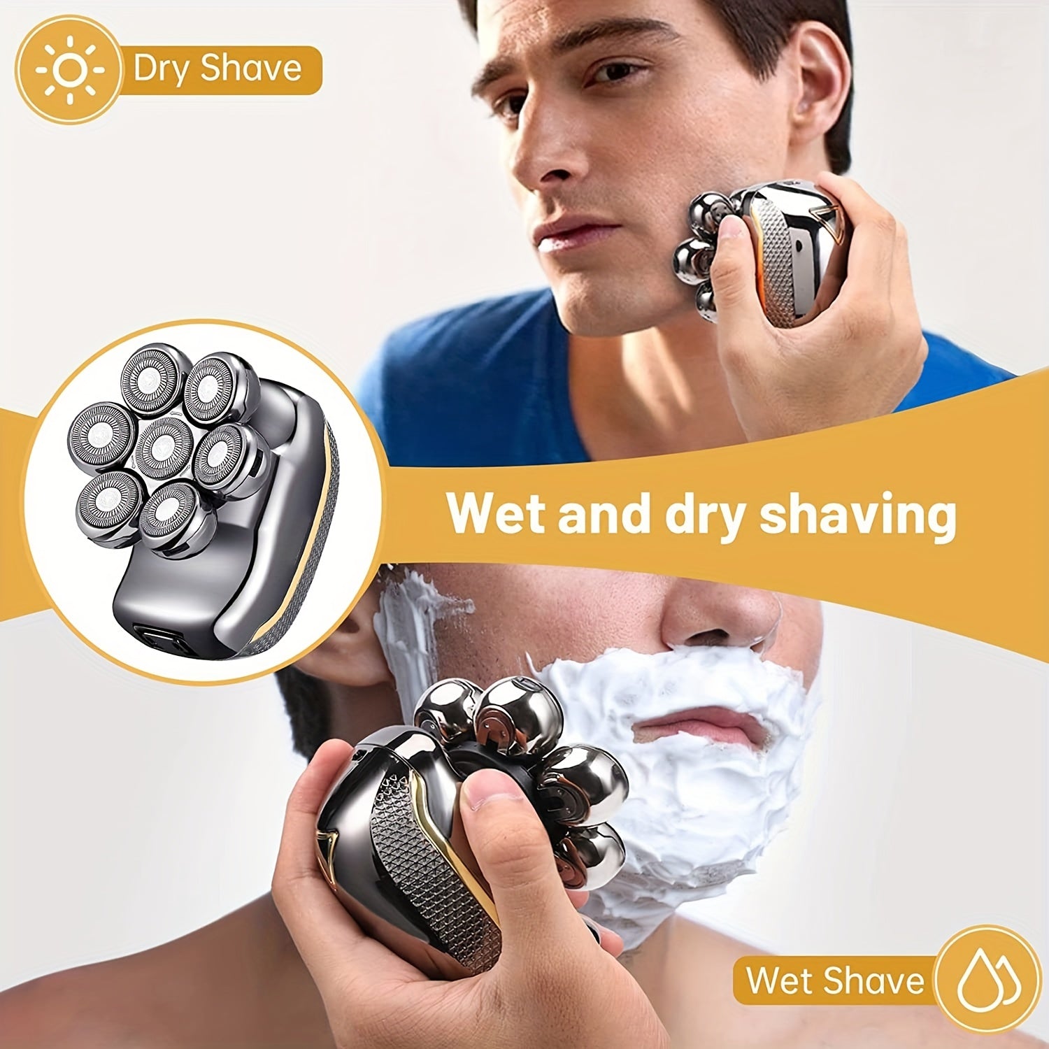 Men’s 6-in-1 Electric Head Shaver – USB Bald Grooming Kit - Clickilix