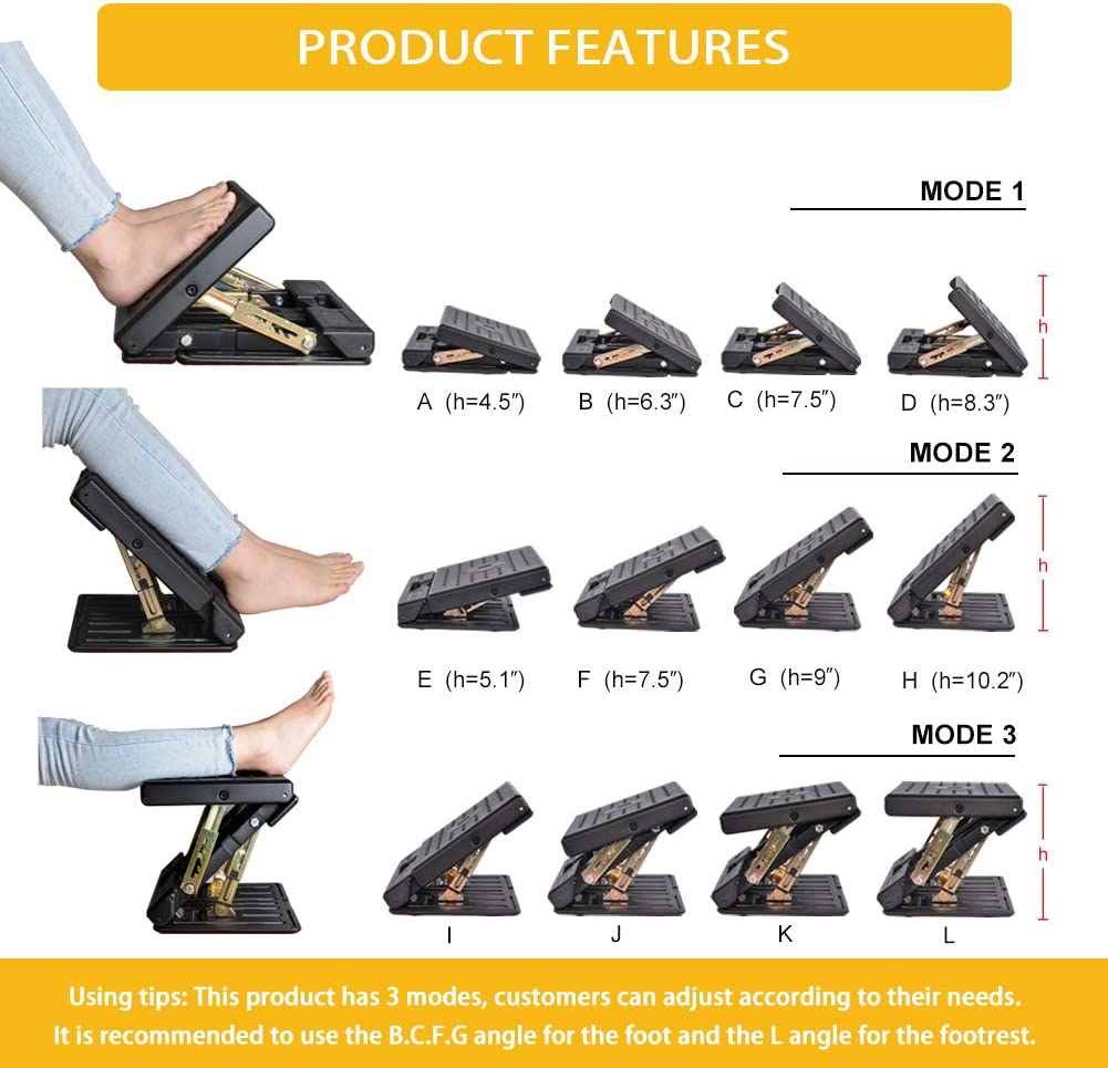 Ergonomic Adjustable Footrest for Office & Home