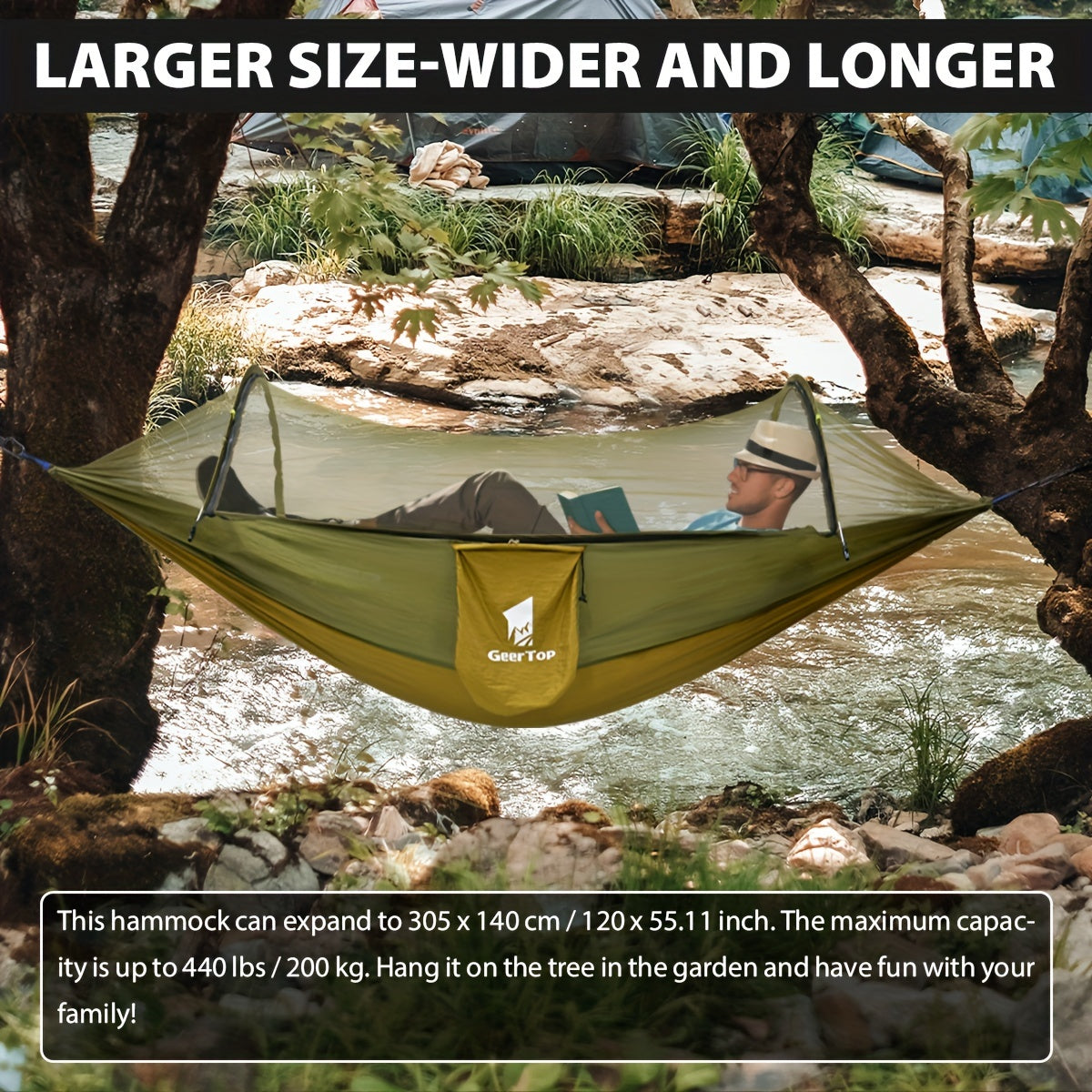 GeerTop 3-in-1 Camping Hammock with Mosquito Net