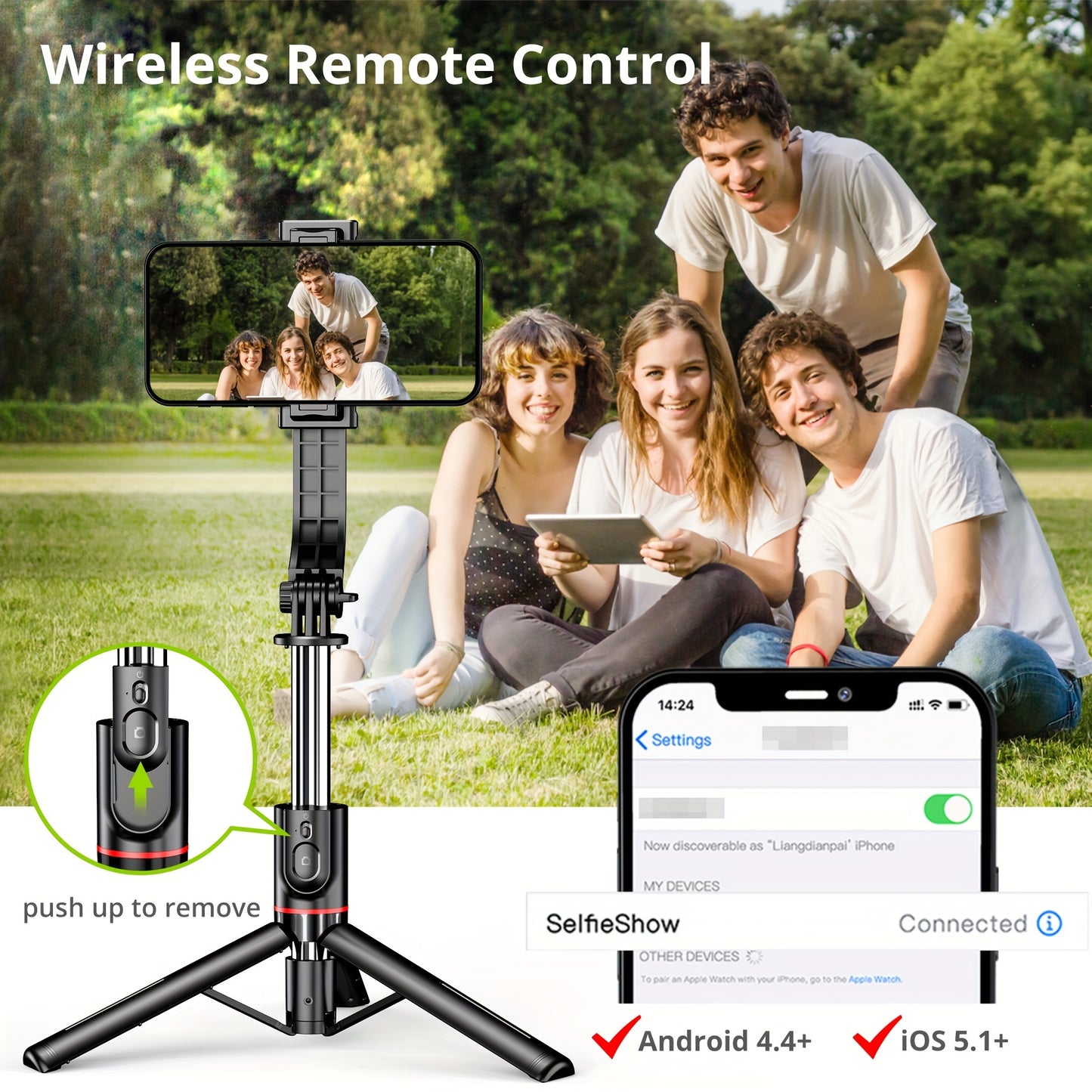 44-Inch Selfie Stick Tripod with Wireless Remote Control - Clickilix