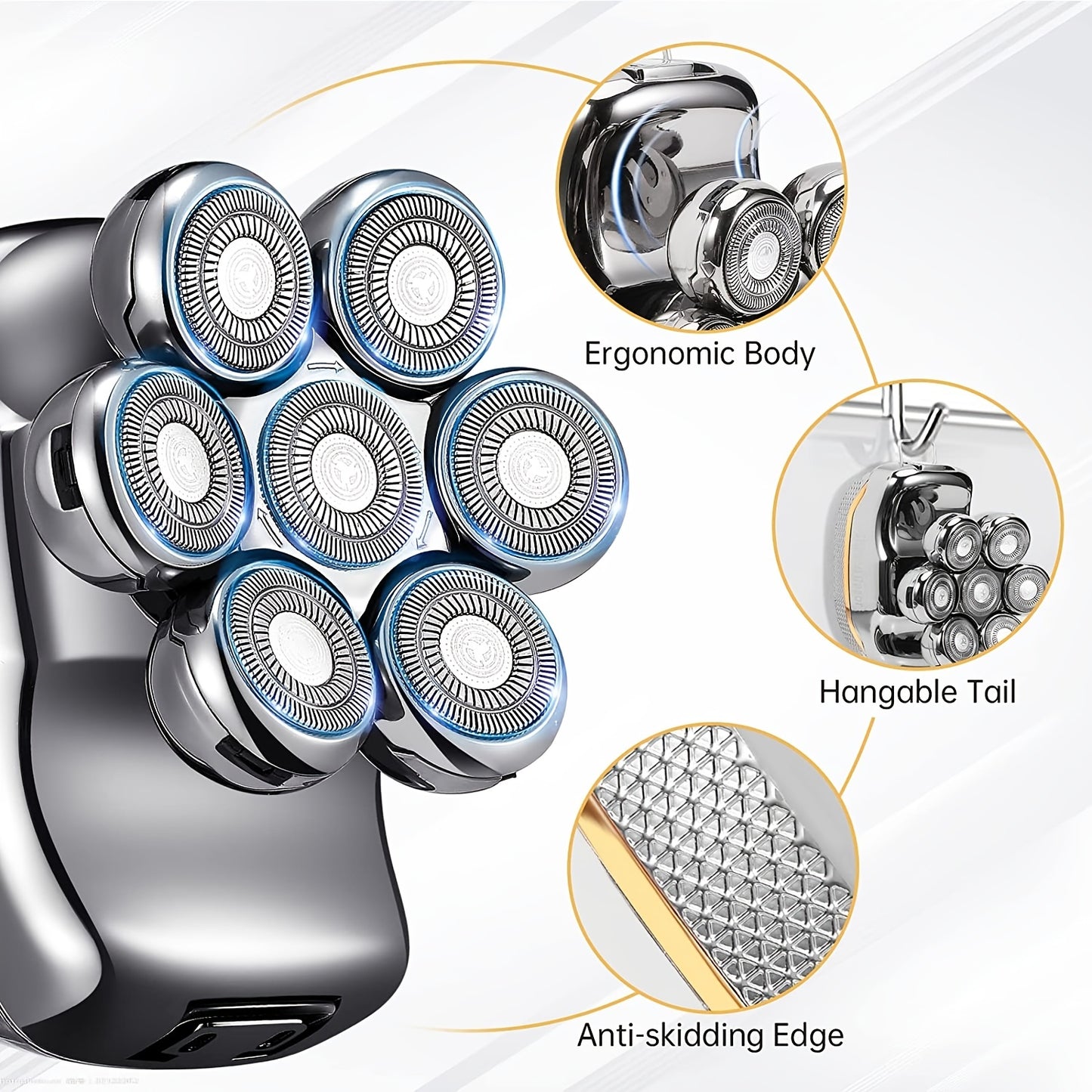 Men’s 6-in-1 Electric Head Shaver – USB Bald Grooming Kit - Clickilix