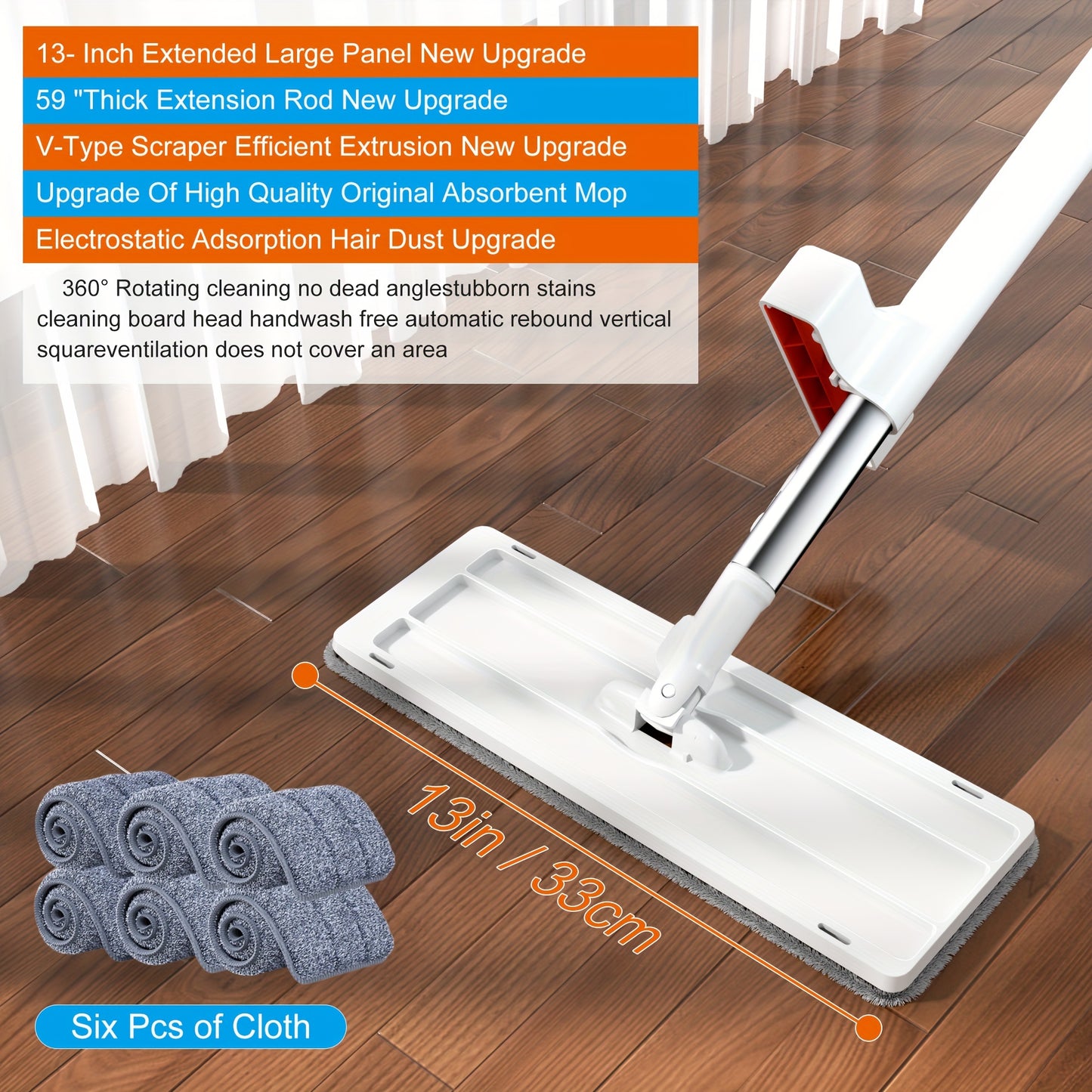59" Hands-Free Flat Mop Set with Pads