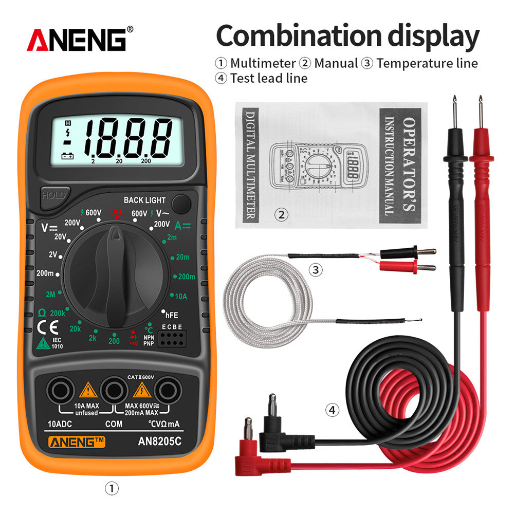 ANENG AN8205C Digital Multimeter – Auto-Ranging with Thermocouple - Clickilix