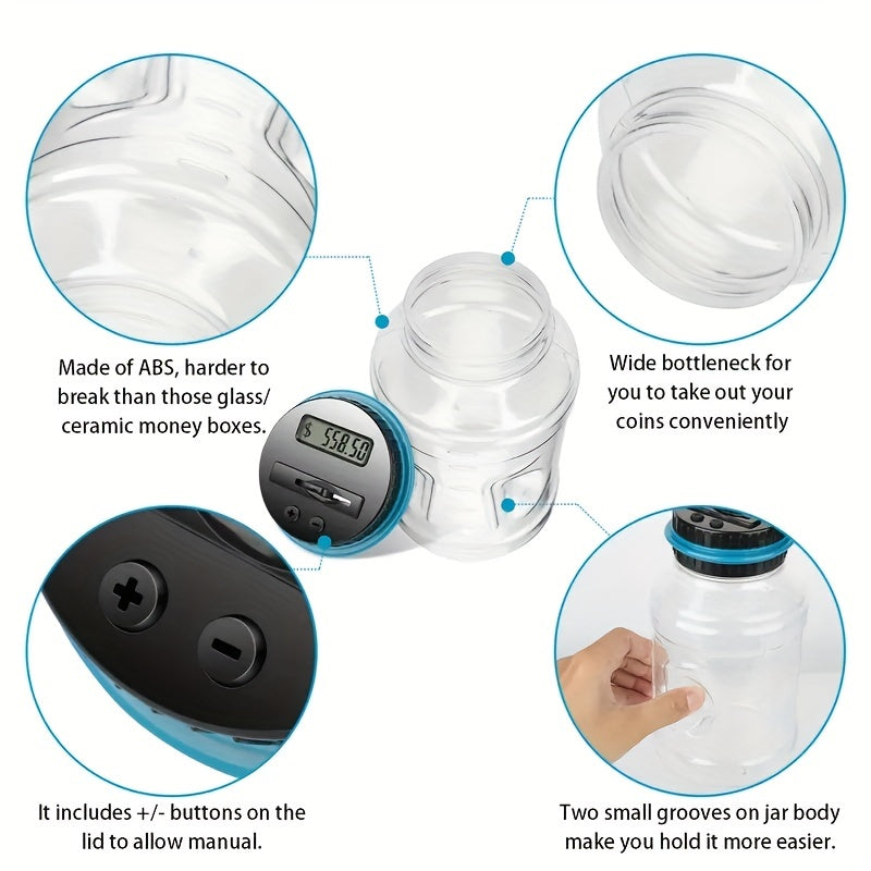 Digital Coin Counting Jar – 800+ Capacity, Fits All US Coins - Clickilix