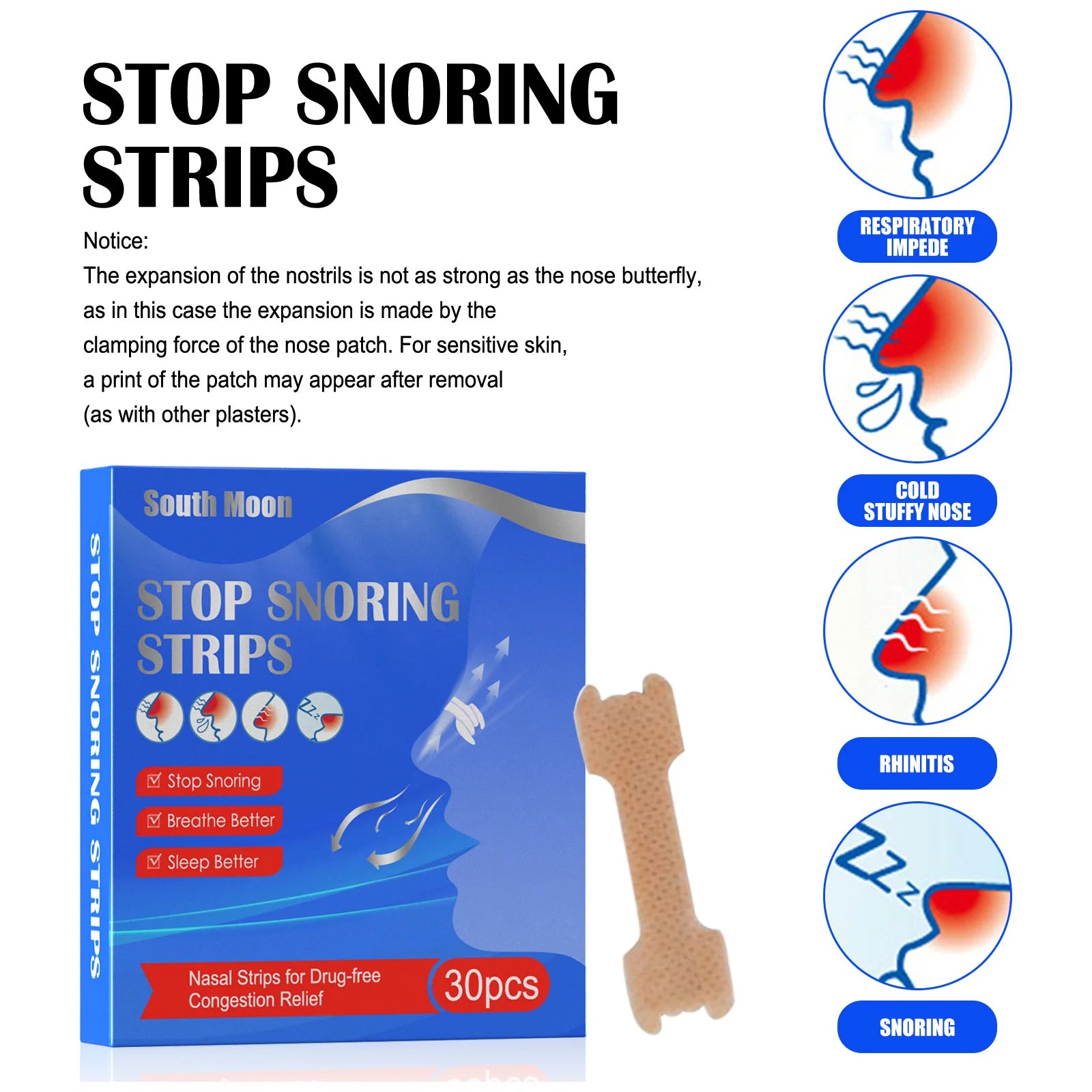 30Pcs/Box Breathe Nasal Strips Right Way Anti Snoring - Clickilix