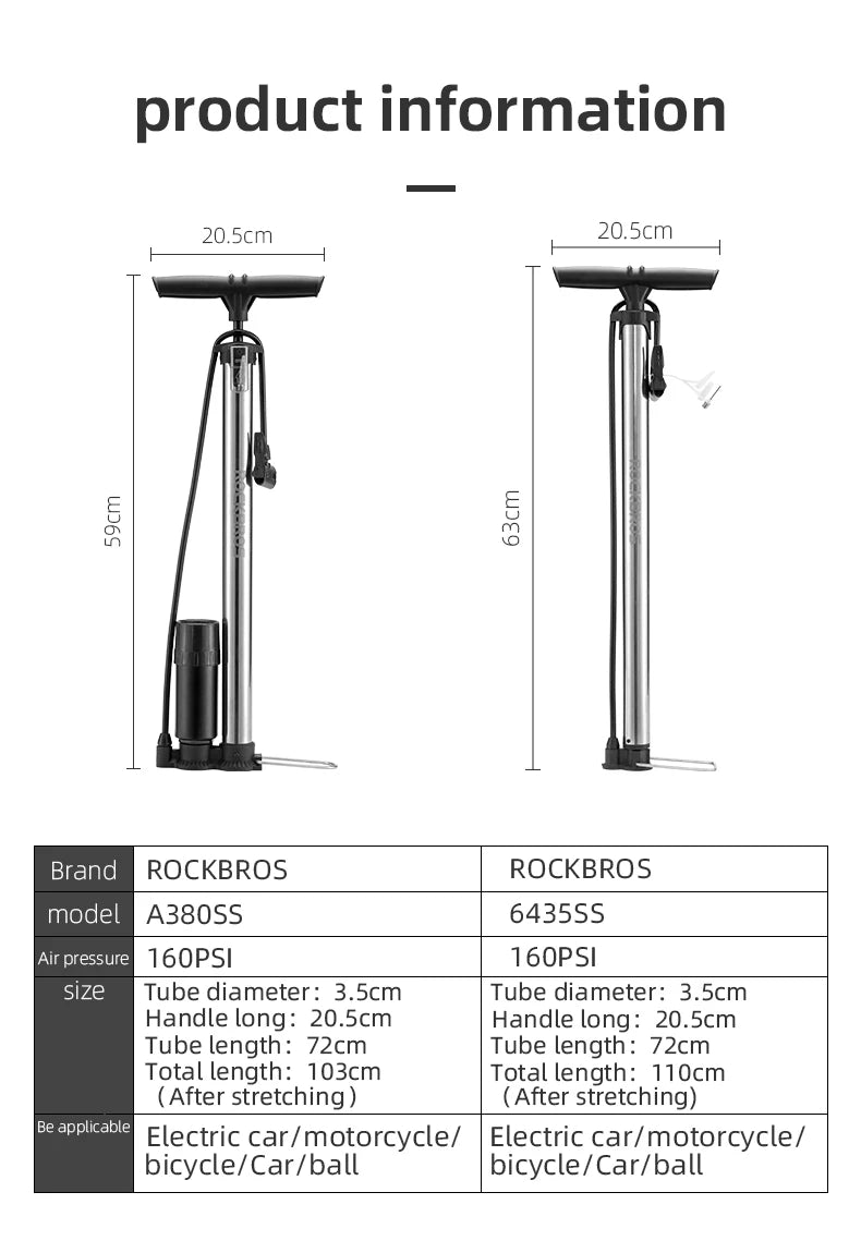 ROCKBROS High‑Pressure Floor Pump for MTB & Road