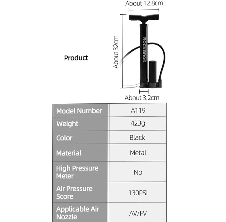 ROCKBROS High‑Pressure Floor Pump for MTB & Road