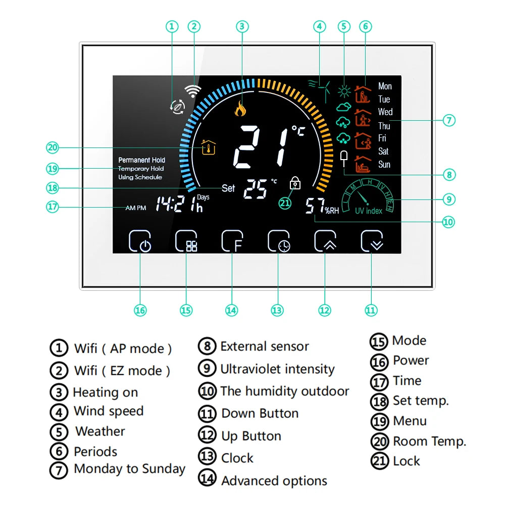 WiFi Smart Colorful Screen Room Thermostat