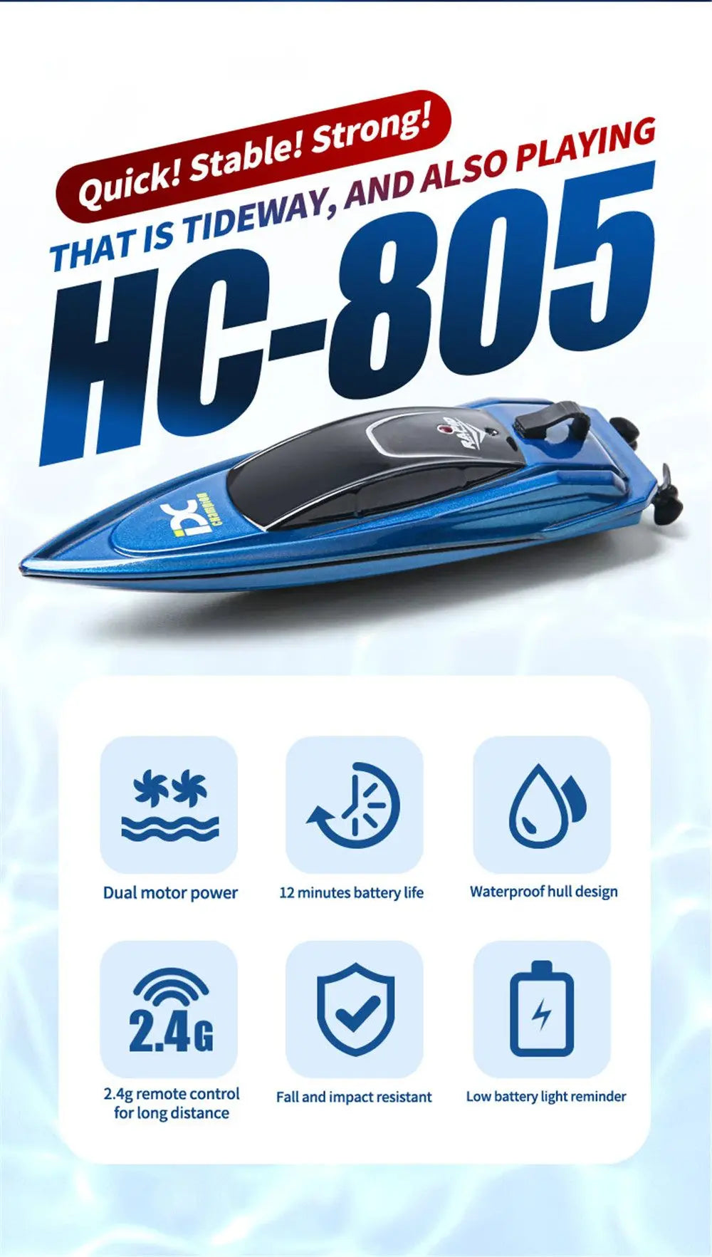 Mini RC Boat with LED Light – High Speed