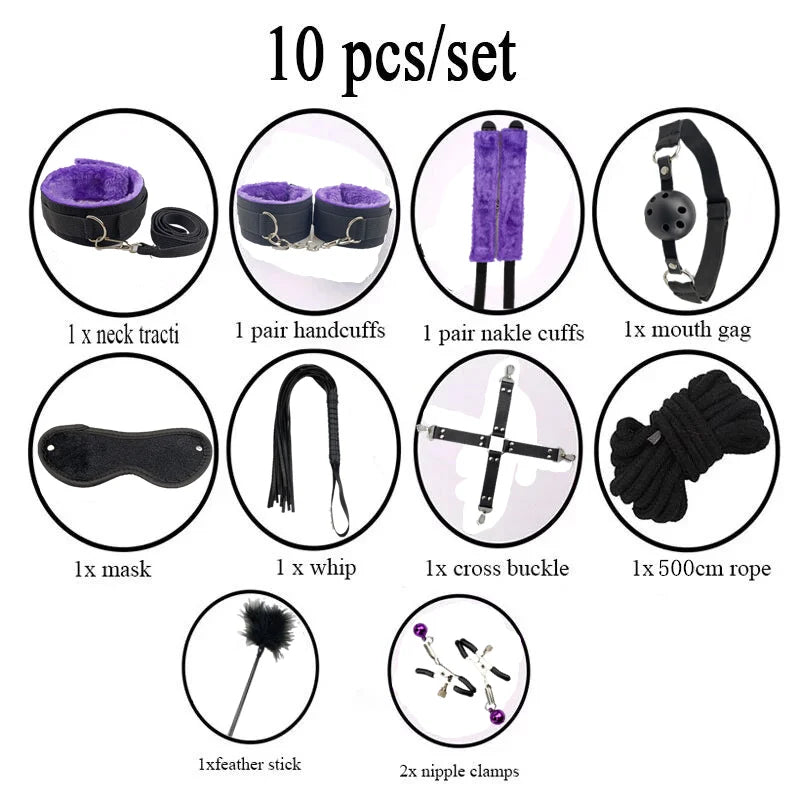 Bondage Set with Vibrator, Handcuffs & Whip