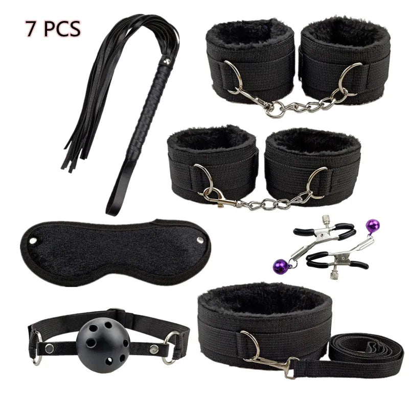 Bondage Set with Vibrator, Handcuffs & Whip