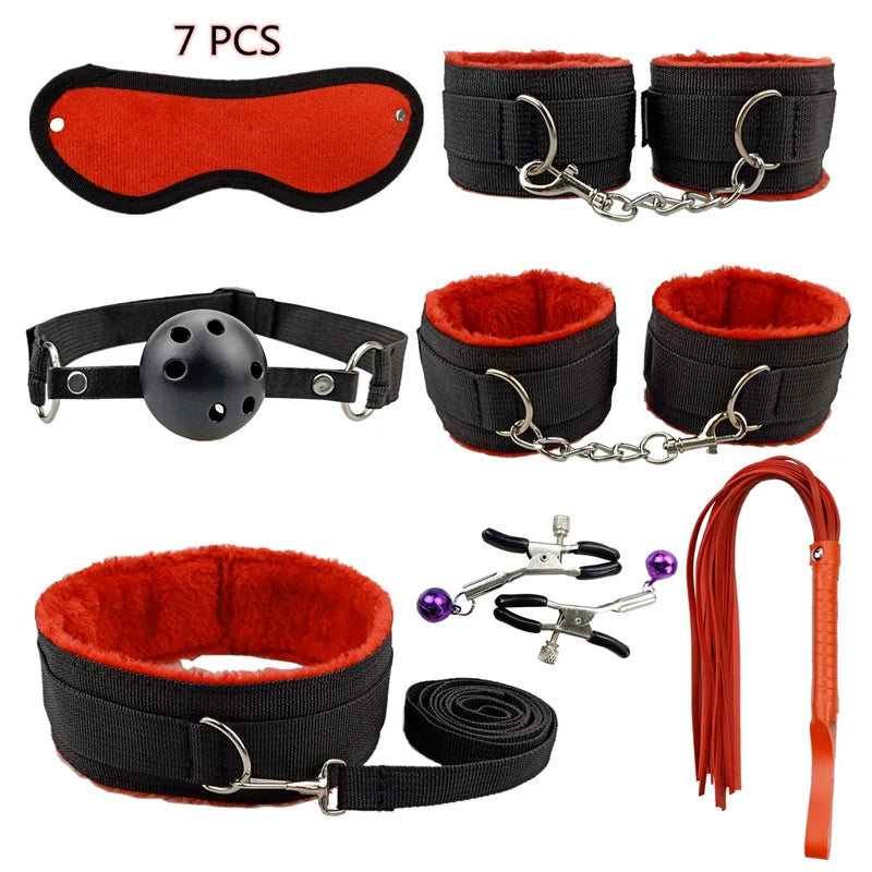 Bondage Set with Vibrator, Handcuffs & Whip