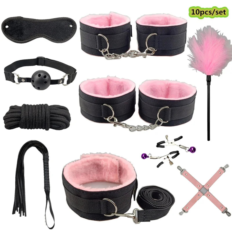 Bondage Set with Vibrator, Handcuffs & Whip