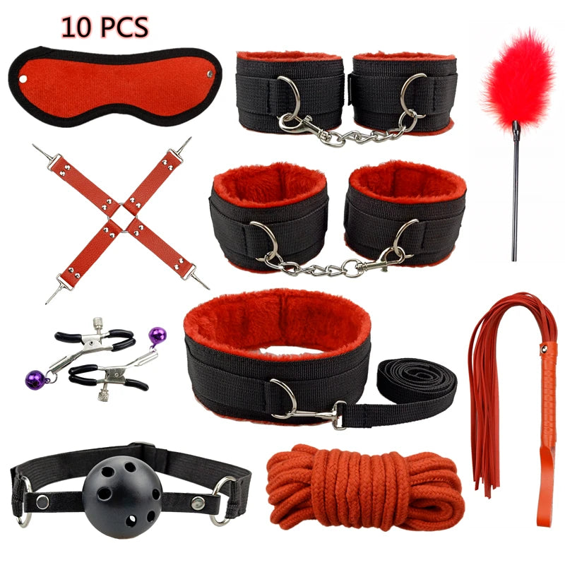 Bondage Set with Vibrator, Handcuffs & Whip