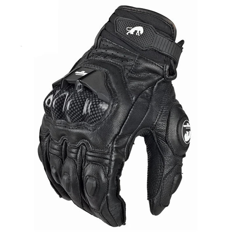 Black Racing Genuine Leather Motorcycle Gloves