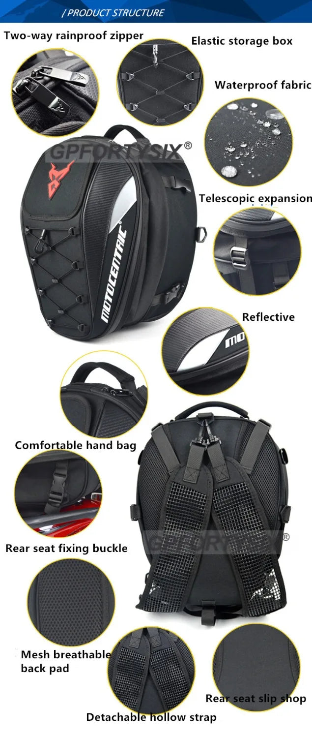 Waterproof Motorcycle Tail Bag – Helmet & Gear Storage