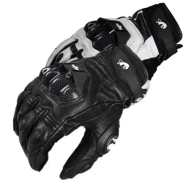 Black Racing Genuine Leather Motorcycle Gloves
