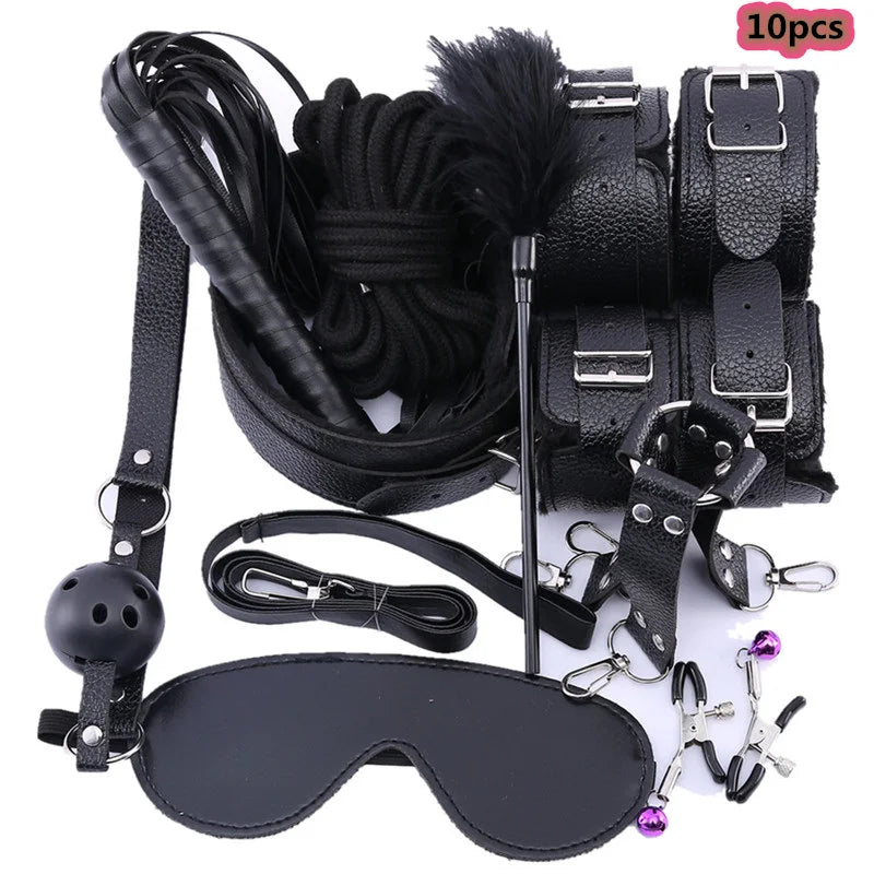 Bondage Set with Vibrator, Handcuffs & Whip