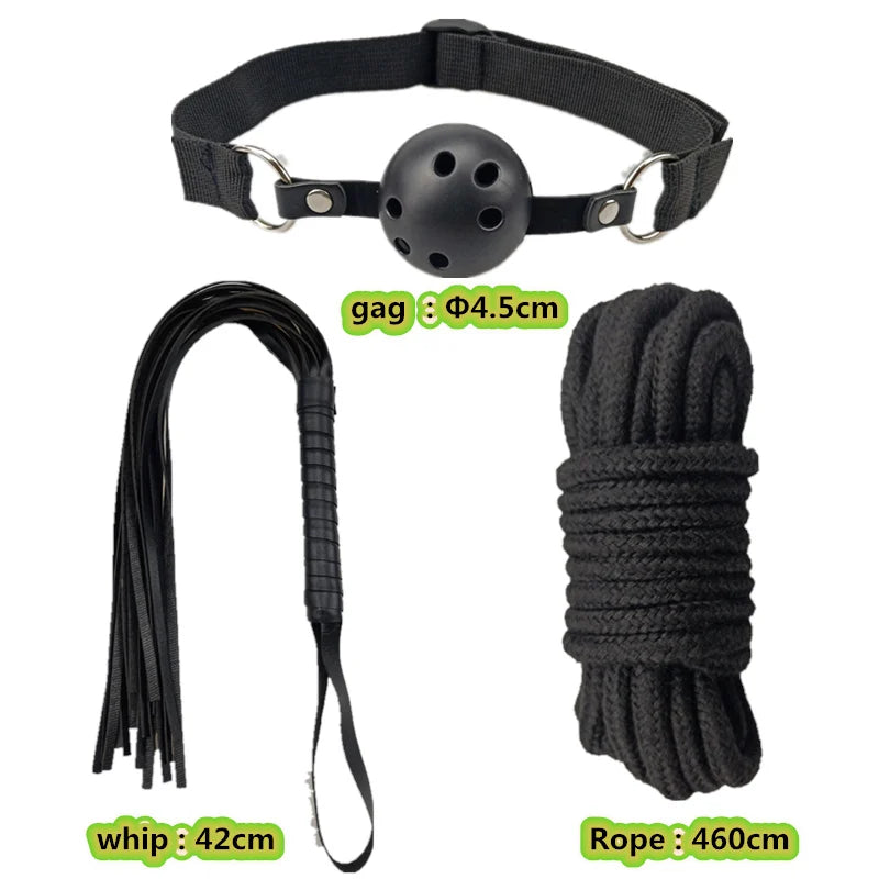Bondage Set with Vibrator, Handcuffs & Whip
