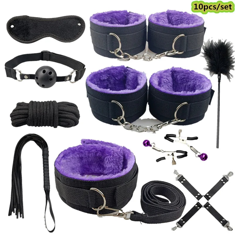 Bondage Set with Vibrator, Handcuffs & Whip