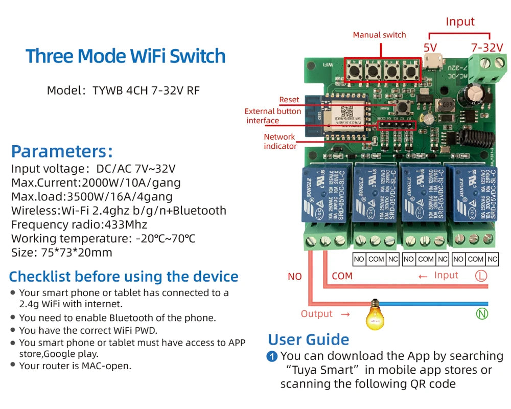 Tuya Smart WiFi Switch Module – Multi-Channel Relay Control