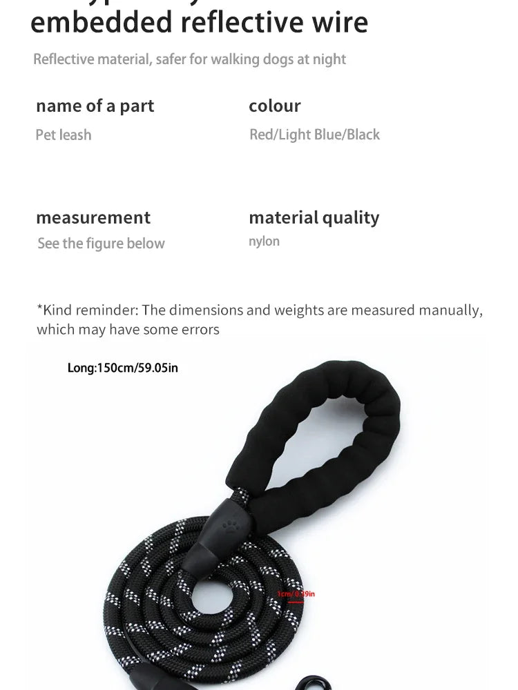 Pet Reflective Nylon Round Leash – Safe & Stylish Walks for Your Dog!