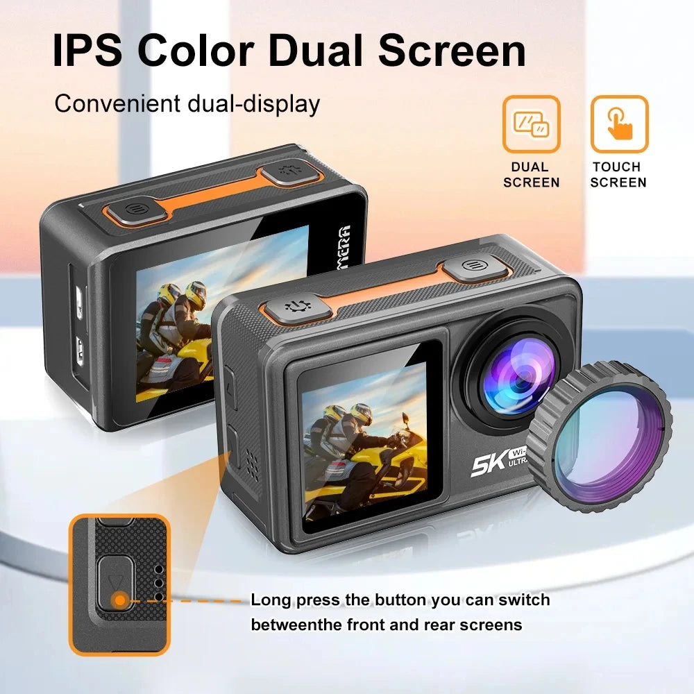 Film every detail with this 5K dual-screen action camera!