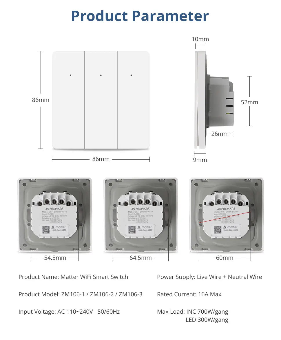 Zemismart WiFi Smart Wall Light Switch EU