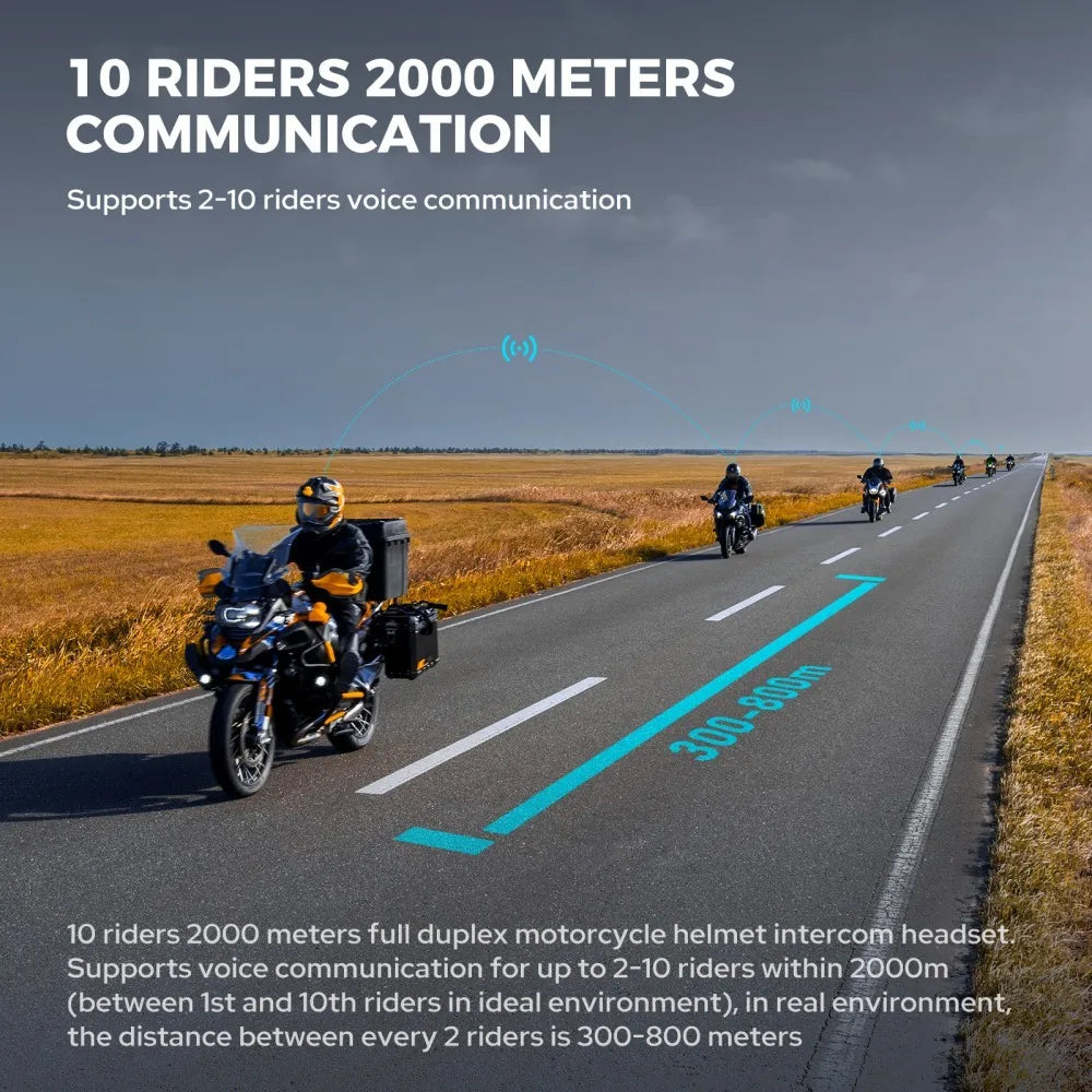 GEARELEC GX10 Bluetooth Motorcycle Intercom 10 Riders
