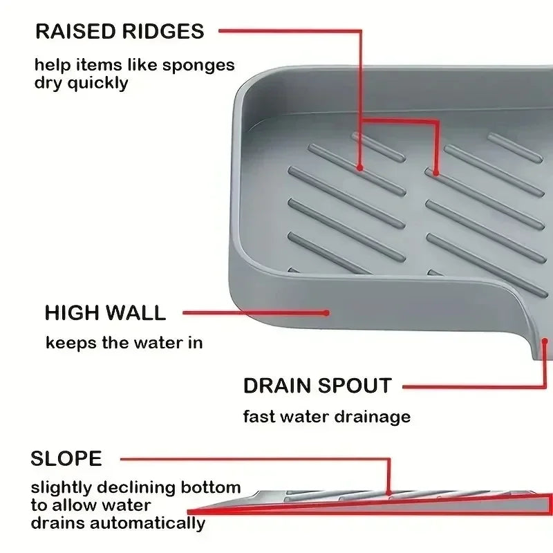 Silicone Sink Tray with Drain & Storage - Clickilix