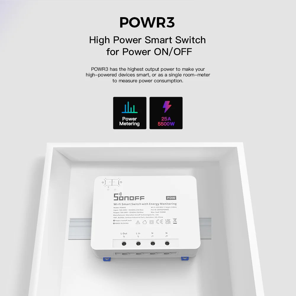 SONOFF POWR3 25A High Power Smart WiFi Switch