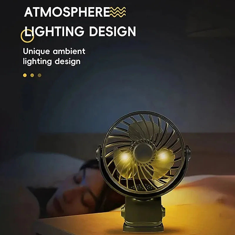 Portable 720° Rotating Clip Fan with Light