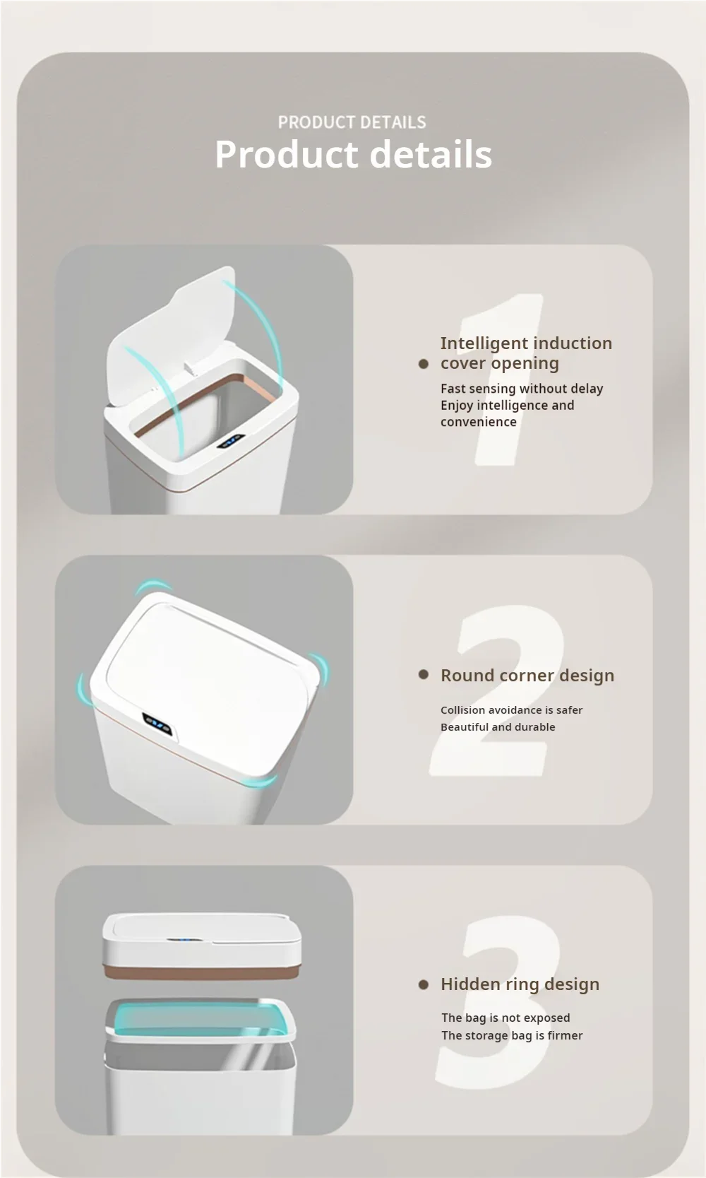 15L Smart Bathroom Trash Can Touchless Auto